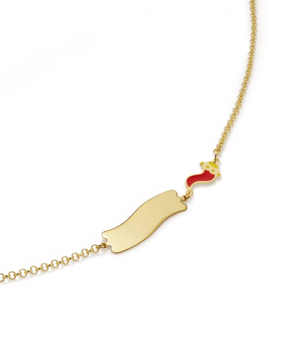 Le Bebé Bracciale Fortuna Con Cornetto E Targhetta In Oro Giallo