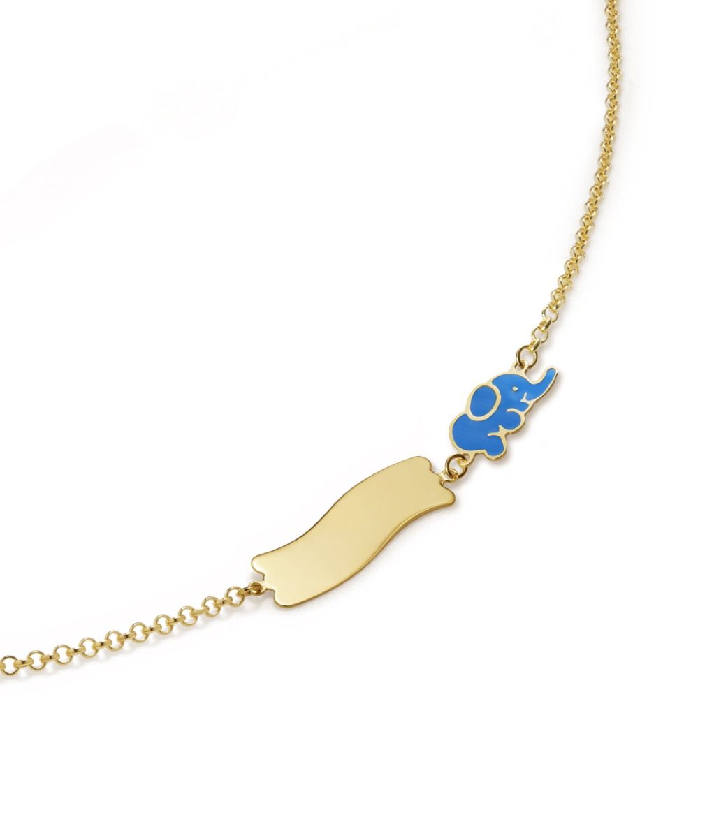 Le Bebé Bracciale Fortuna Con Elefantino E Targhetta In Oro Giallo