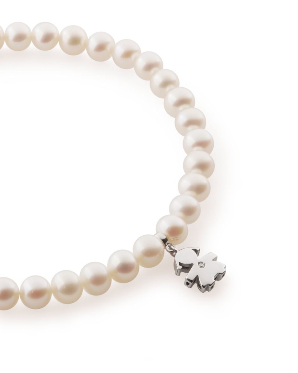 Le Bebé Bracciale Le Perle Con Sagoma Bimba In Oro Bianco E Diamante