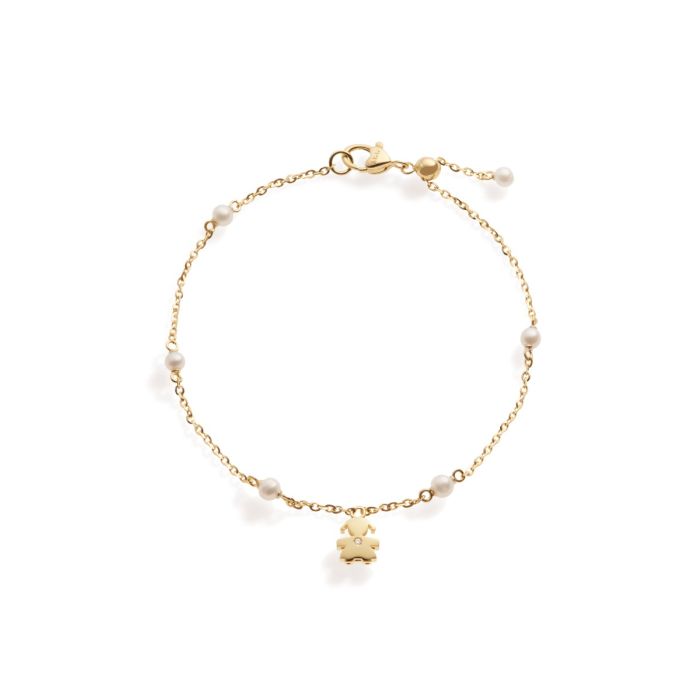Le Bebé Bracciale Le Perle con sagoma bimba in oro giallo e diamante