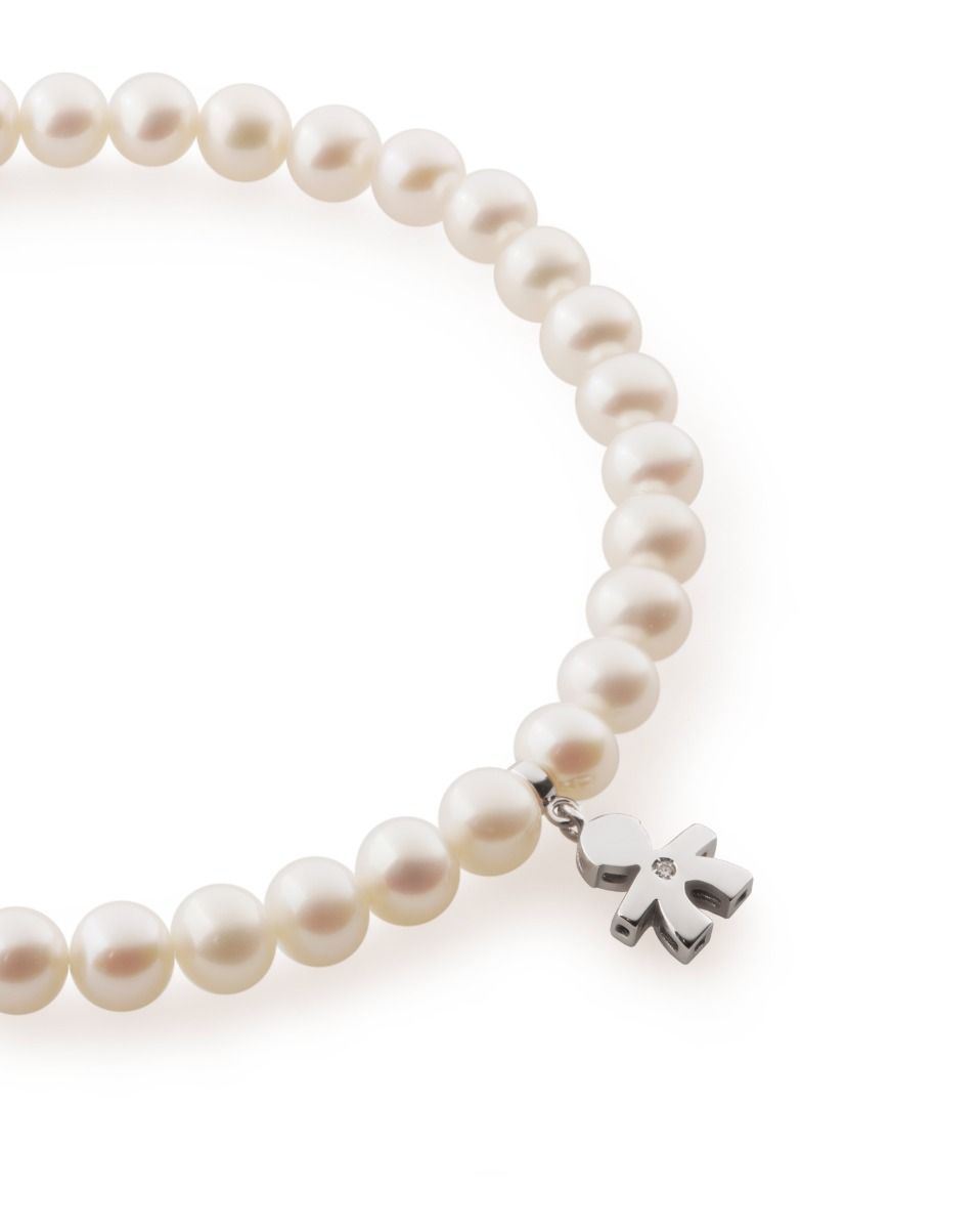 Le Bebé Bracciale Le Perle Con Sagoma Bimbo In Oro Bianco E Diamante
