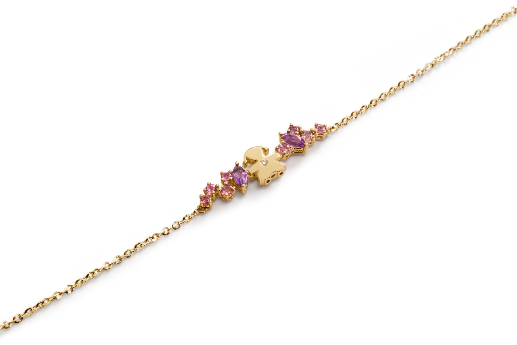 Le Bebé Bracciale Les Bonbons Con Sagoma Bimba, In Oro Giallo Con Ametiste, Tormaline E Diamante