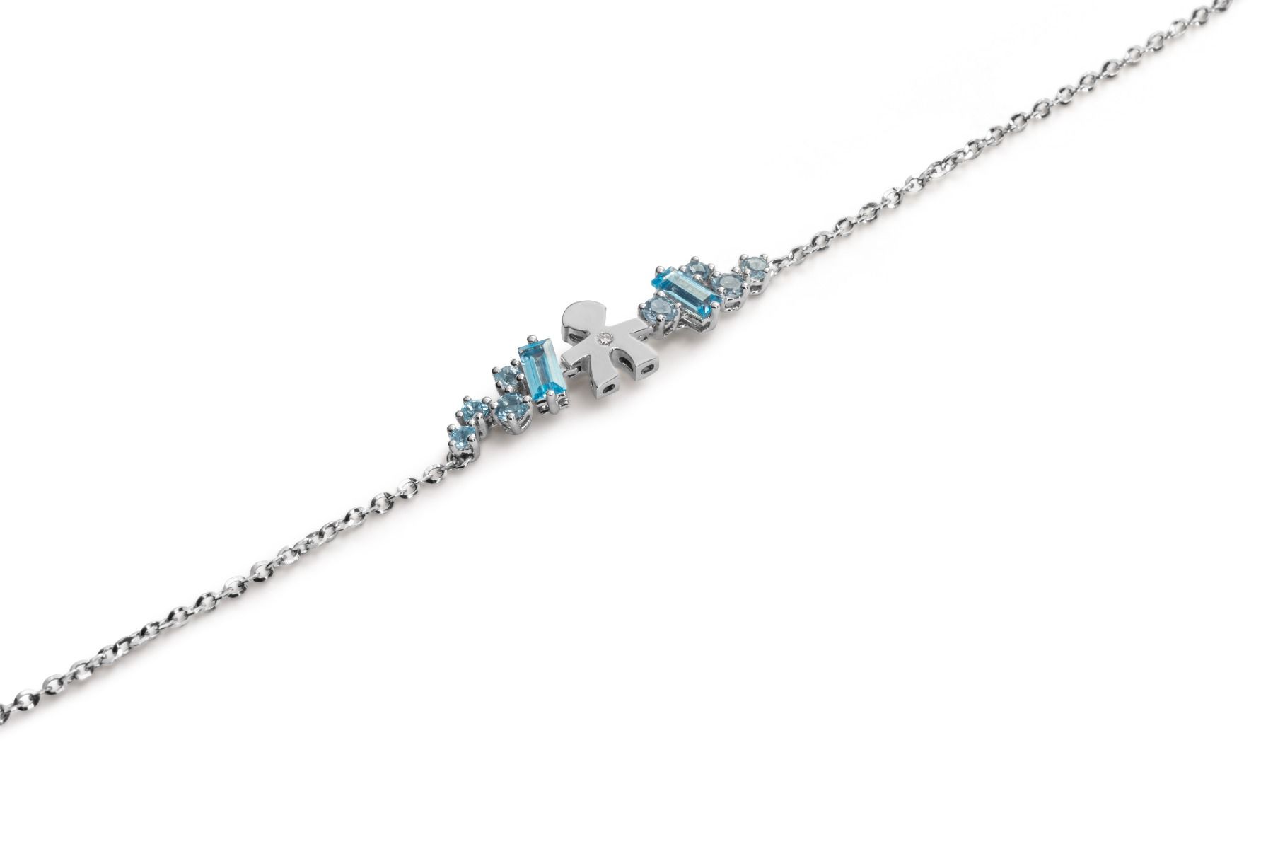 Le Bebé Bracciale Les Bonbons Con Sagoma Bimbo, In Oro Bianco Con Topazi, Acquamarine E Diamante