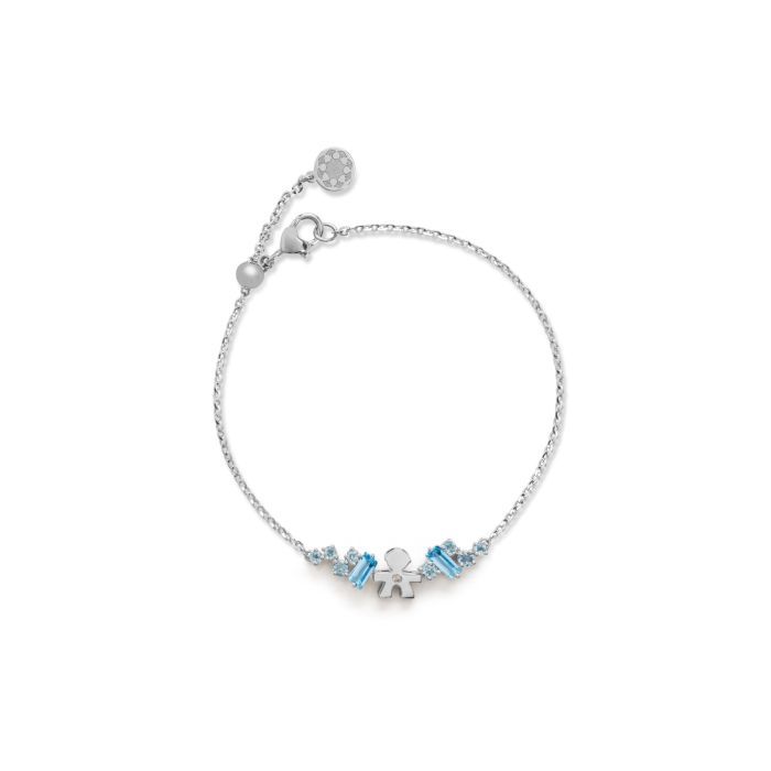 Le Bebé Bracciale Les Bonbons con sagoma bimbo, in oro bianco con topazi, acquamarine e diamante