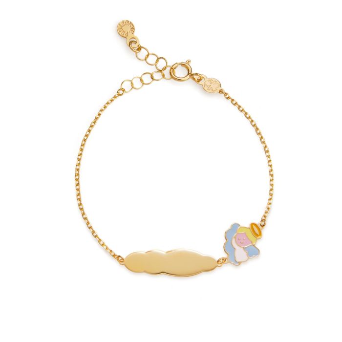 Le Bebé Bracciale Proteggimi con Angelo e targhetta in oro giallo