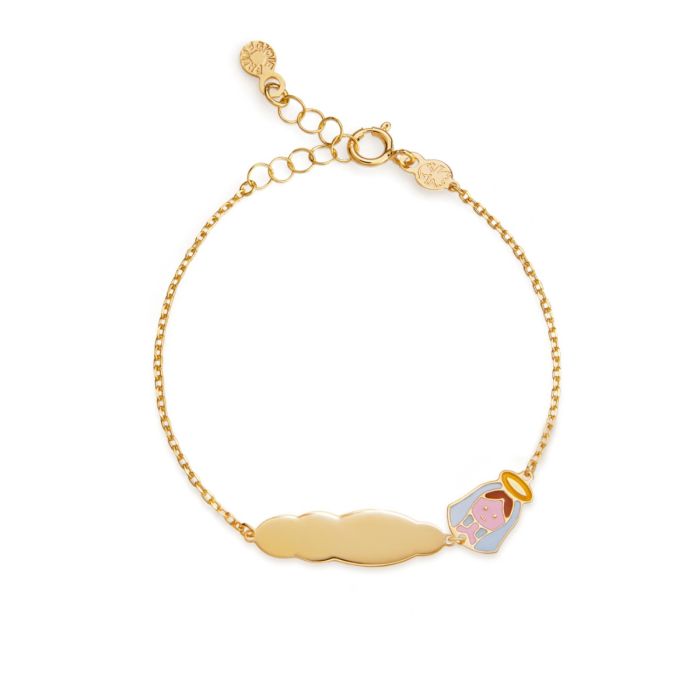 Le Bebé Bracciale Proteggimi con Madonnina e targhetta in oro giallo