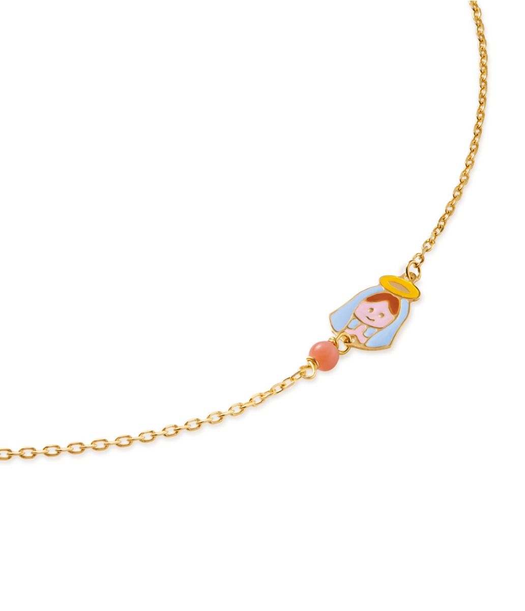 Le Bebé Bracciale Proteggimi In Oro Giallo Con Madonnina E Corallino