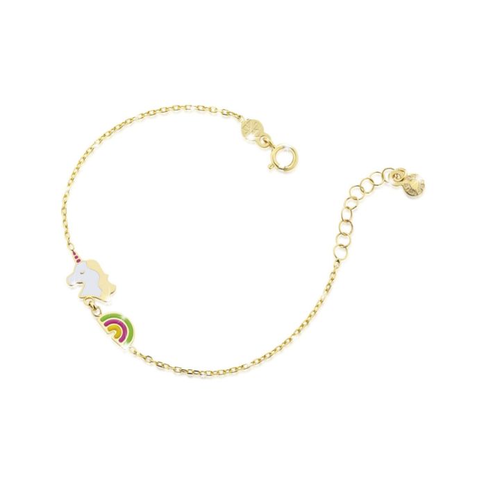 Le Bebé Bracciale Toys con arcobaleno e unicorno in oro giallo