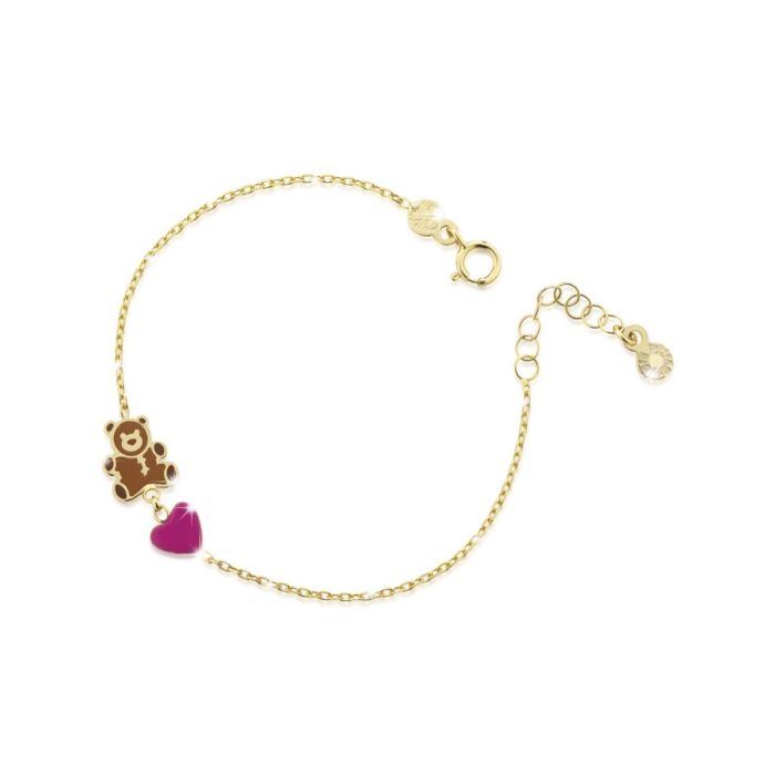 Le Bebé Bracciale Toys con cuore e orsetto in oro giallo