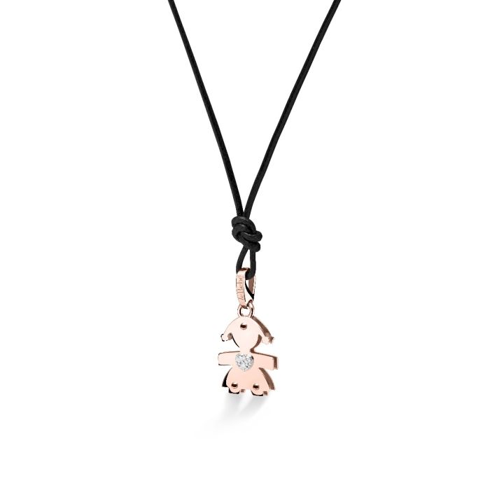 Le Bebé Ciondolo I Classici con sagoma bimba in oro rosa e diamanti