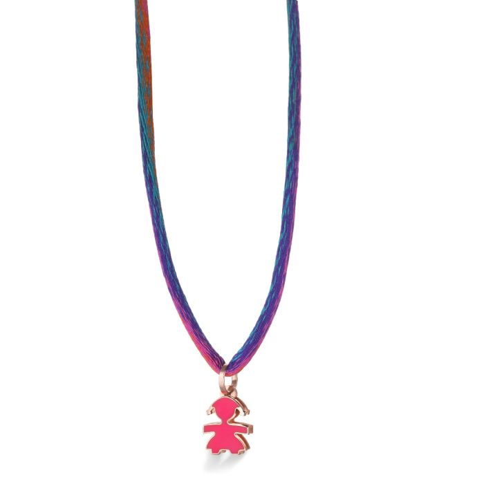 Le Bebé Ciondolo I Classici con sagoma bimba in oro rosa e smalto fuxia