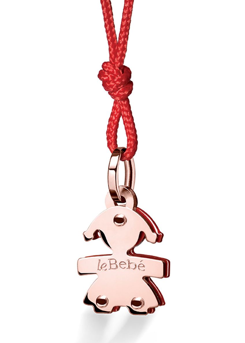Le Bebé Ciondolo Minerva Con Sagoma Bimba In Oro Rosa E Smalto Rosso