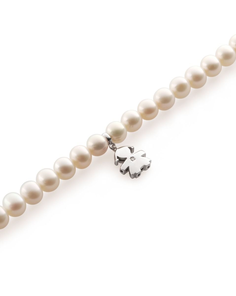 Le Bebé Collana Le Perle Con Sagoma Bimba In Oro Bianco E Diamante