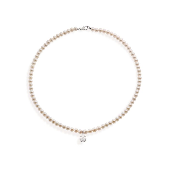 Le Bebé Collana Le Perle con sagoma bimba in oro bianco e diamante
