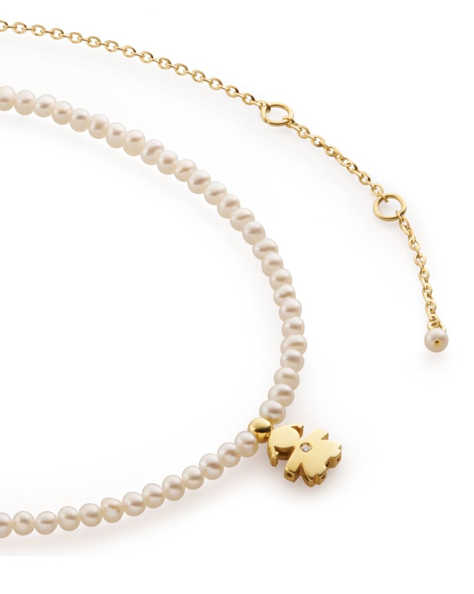 Le Bebé Collana Le Perle Con Sagoma Bimba In Oro Giallo E Diamante