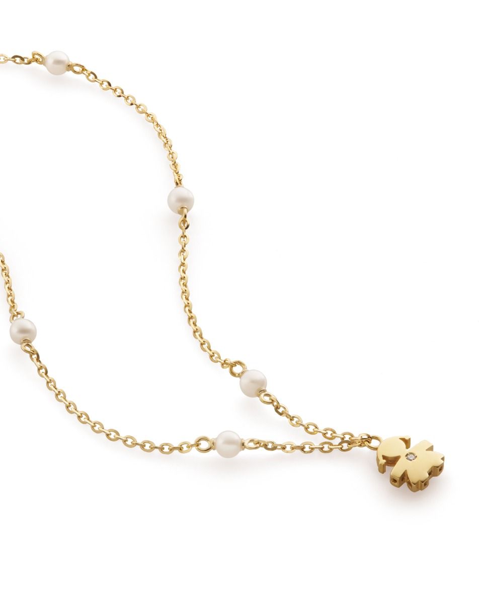 Le Bebé Collana Le Perle Con Sagoma Bimba In Oro Giallo E Diamante