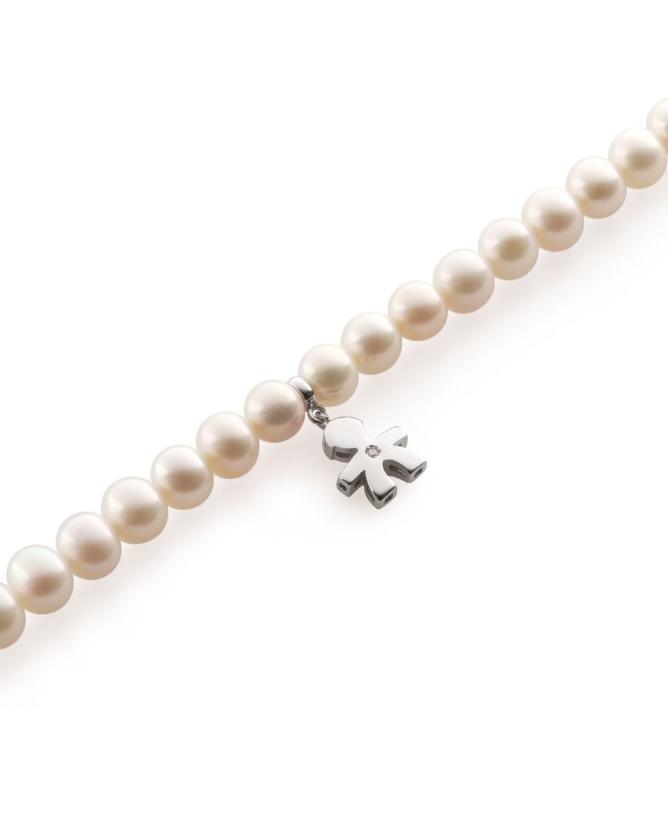Le Bebé Collana Le Perle Con Sagoma Bimbo In Oro Bianco E Diamante