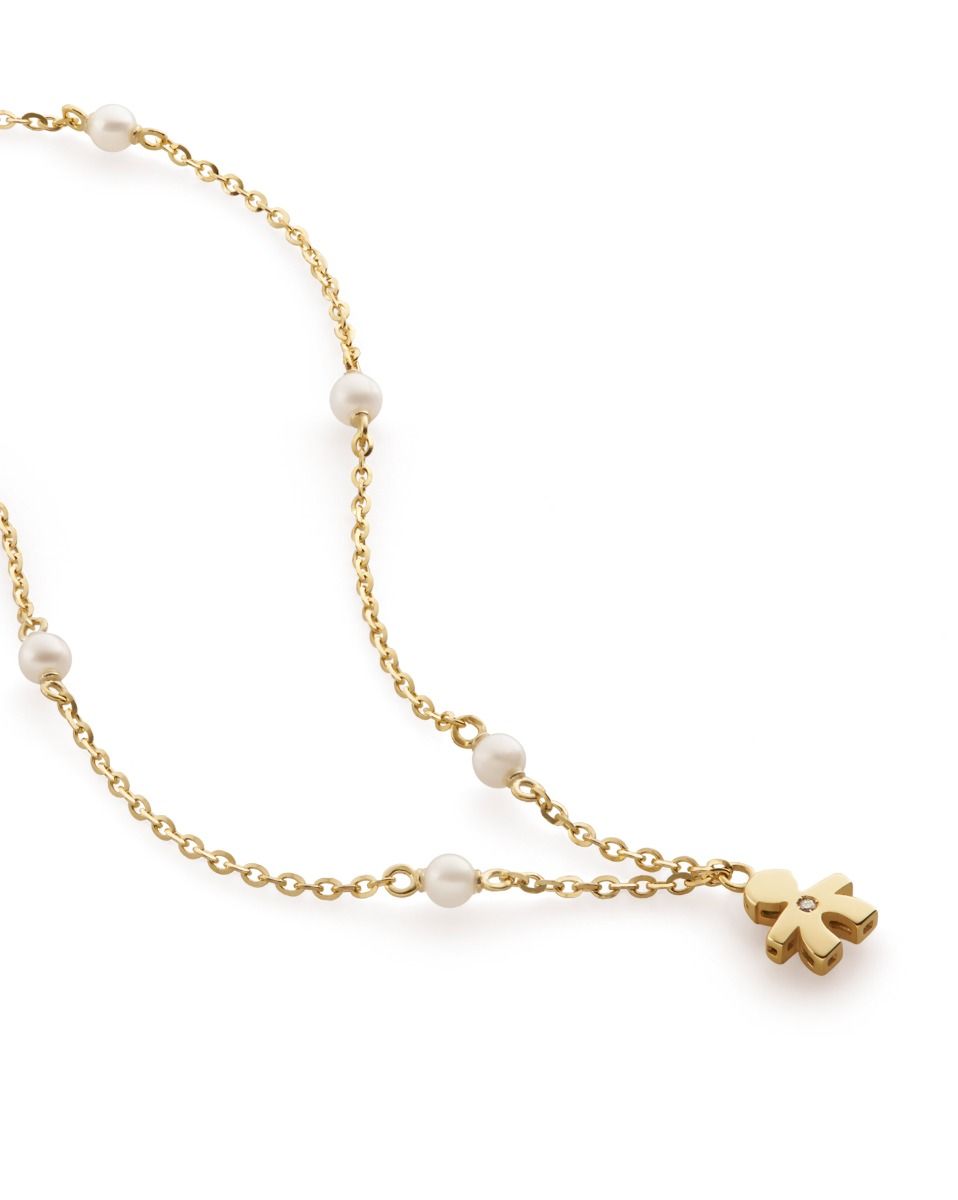 Le Bebé Collana Le Perle Con Sagoma Bimbo In Oro Giallo E Diamante