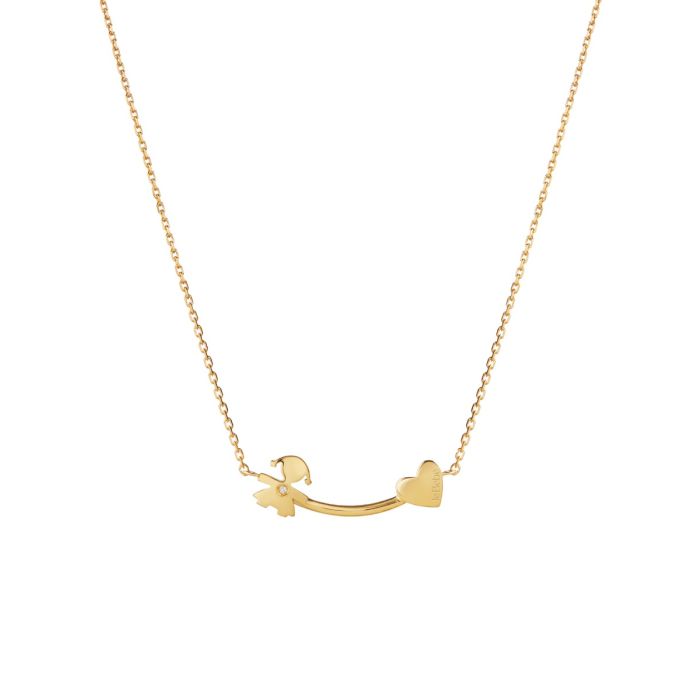 Le Bebé Collana Les Petits con sagoma bimba e cuore, in oro giallo e diamante