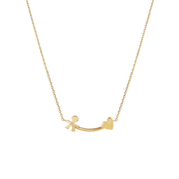 Le Bebé Collana Les Petits con sagoma bimbo e cuore, in oro giallo e diamante