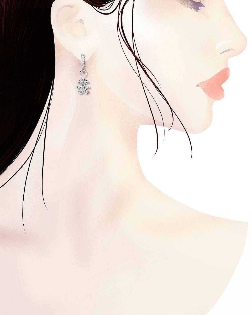 Le Bebé Mono Orecchino I Preziosi Con Sagoma Bimba In Oro Bianco E Diamanti