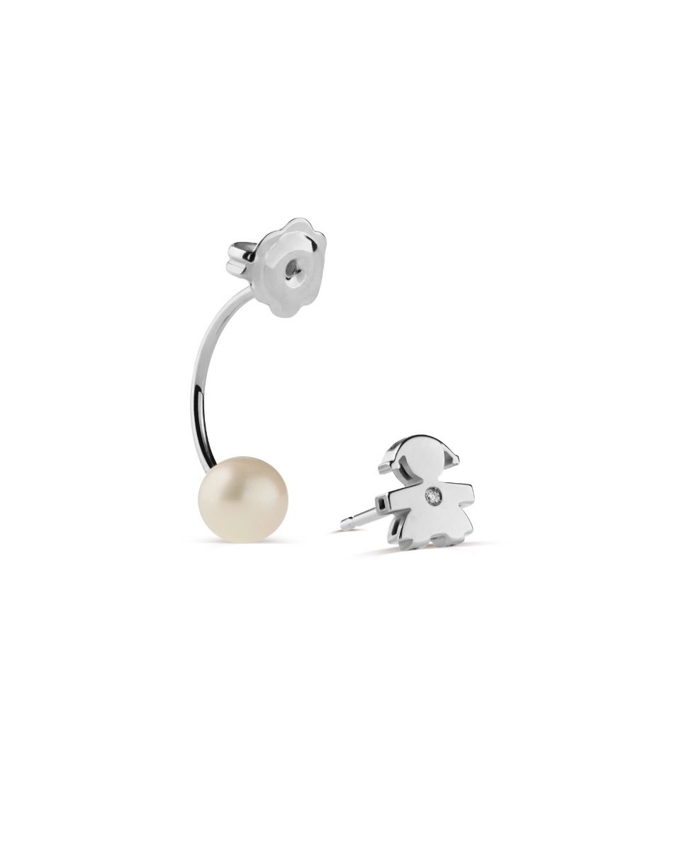 Le Bebé Mono Orecchino Le Perle Con Sagoma Bimba In Oro Bianco E Diamante
