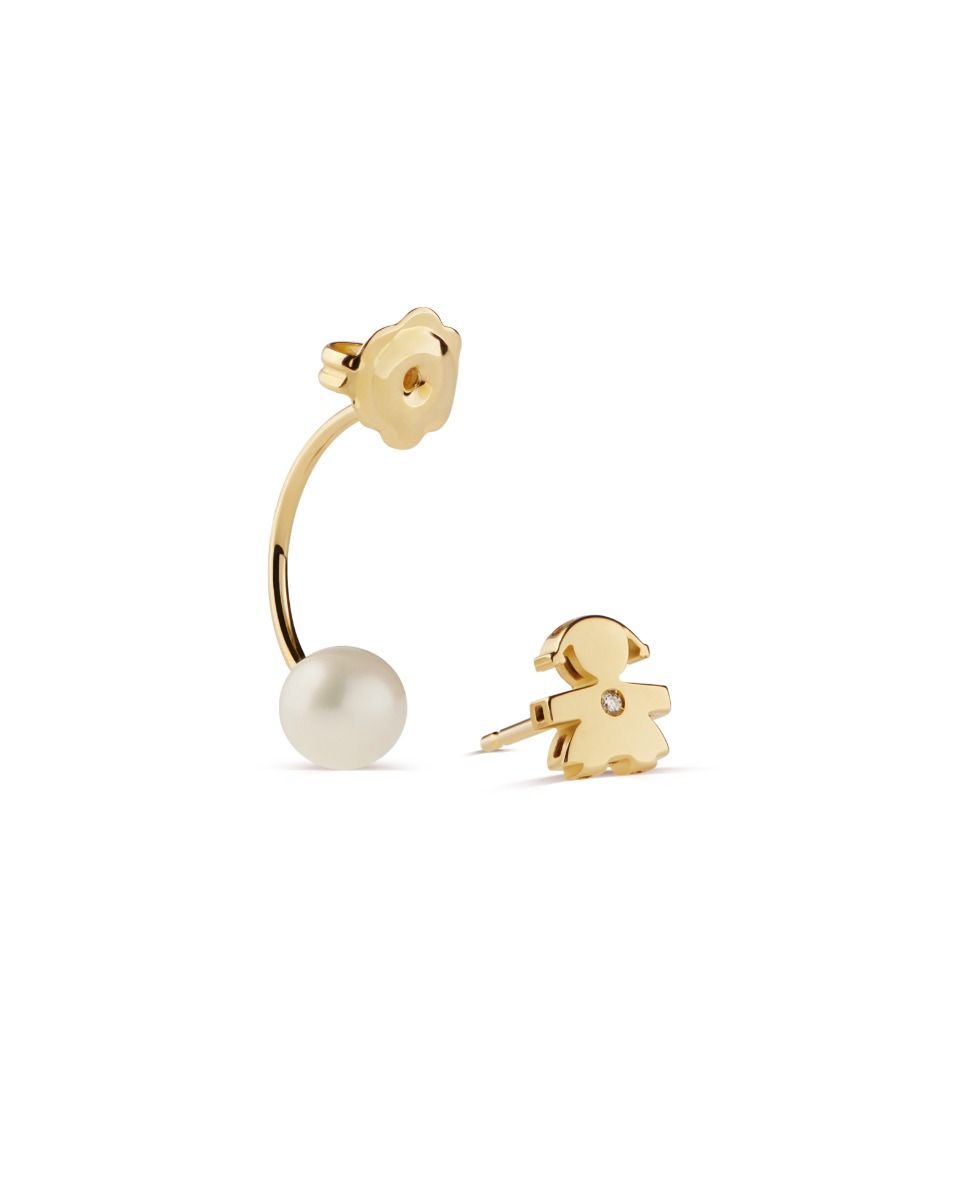 Le Bebé Mono Orecchino Le Perle Con Sagoma Bimba In Oro Giallo E Diamante