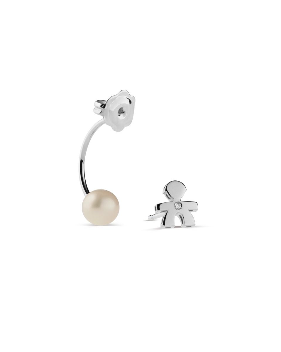 Le Bebé Mono Orecchino Le Perle Con Sagoma Bimbo In Oro Bianco E Diamante