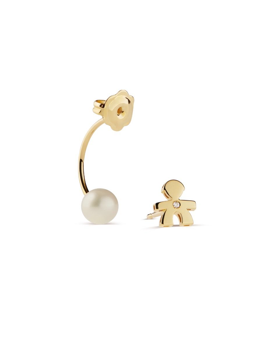 Le Bebé Mono Orecchino Le Perle Con Sagoma Bimbo In Oro Giallo E Diamante