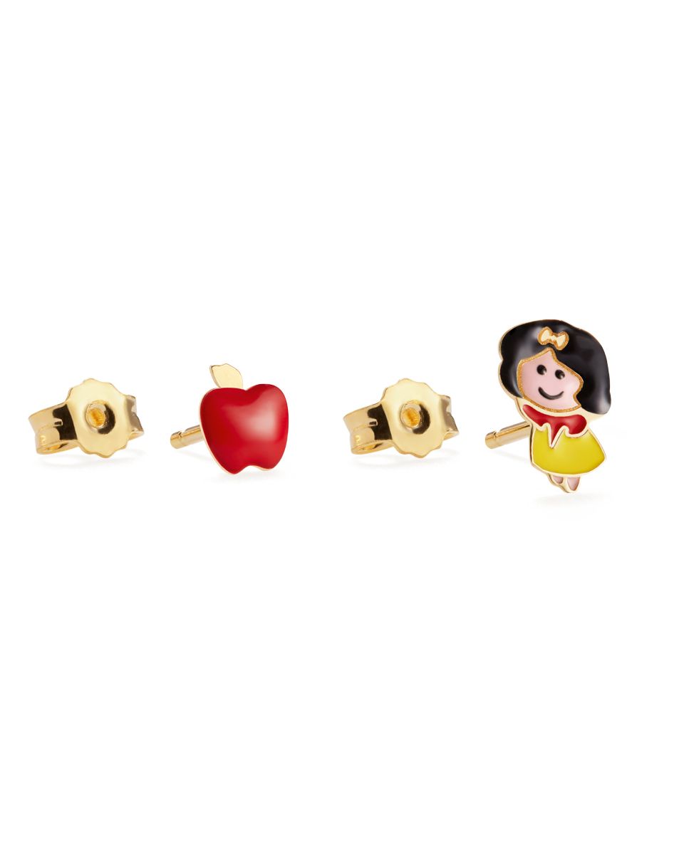 Le Bebé Orecchini Fiabe In Oro Giallo Con Elemento Ispirato A Biancaneve E Mela