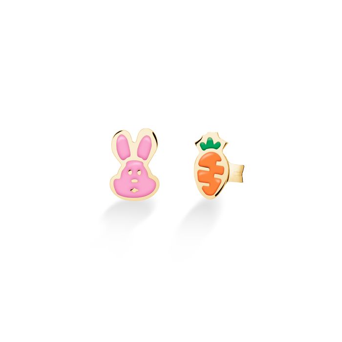 Le Bebé Orecchini Fortuna con coniglietto e carota in oro giallo