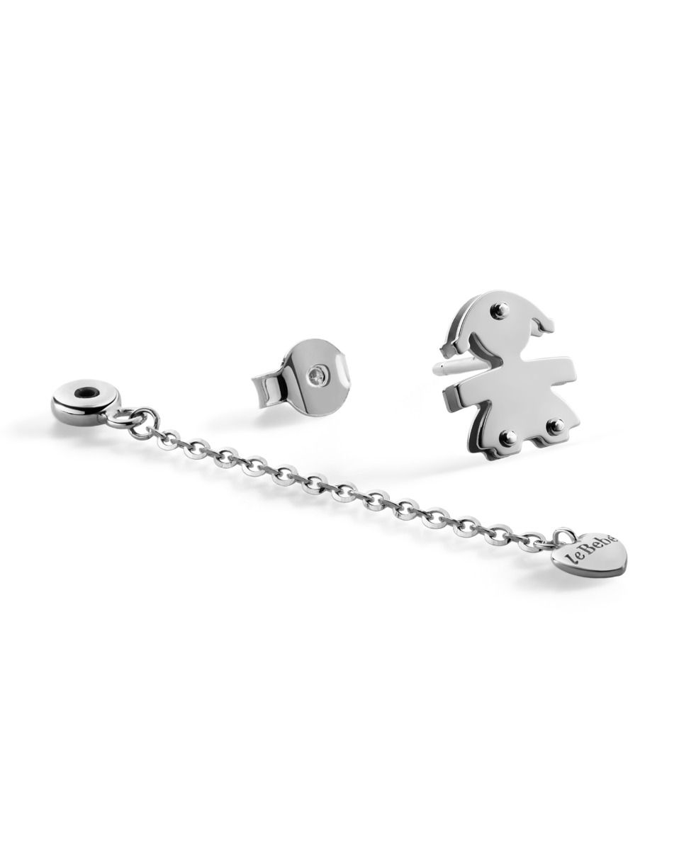 Le Bebé Orecchini I Classici Con Sagoma Bimba E Cuore In Oro Bianco