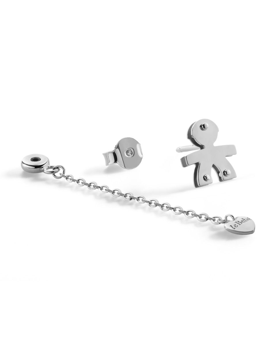 Le Bebé Orecchini I Classici Con Sagoma Bimbo E Cuore In Oro Bianco