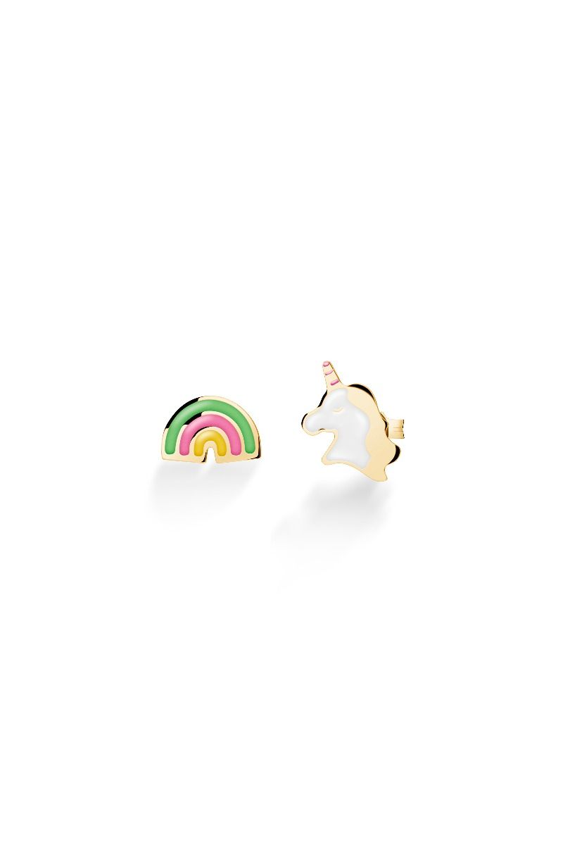 Le Bebé Orecchini Toys Con Unicorno E Arcobaleno In Oro Giallo