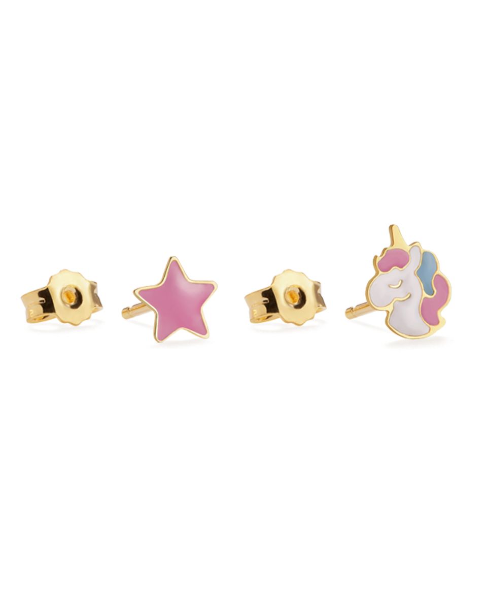 Le Bebé Orecchini Toys In Oro Giallo Con Unicorno E Stellina