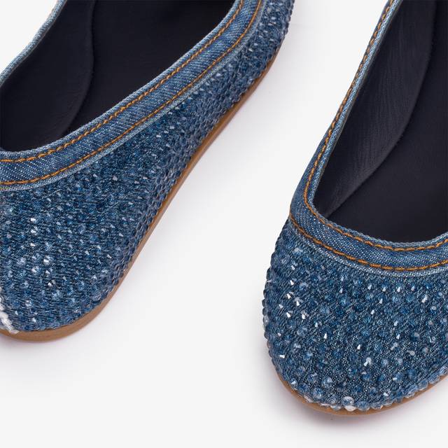 Le Silla Ballerina Gioiello Denim Blu Con Cristalli