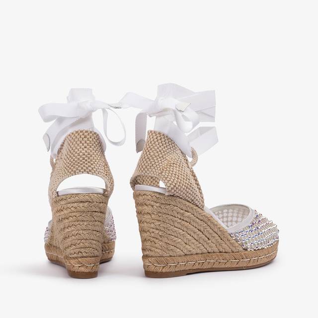 Le Silla Campesina Gioiello Con Zeppa Rete Bianca Carta Con Cristalli