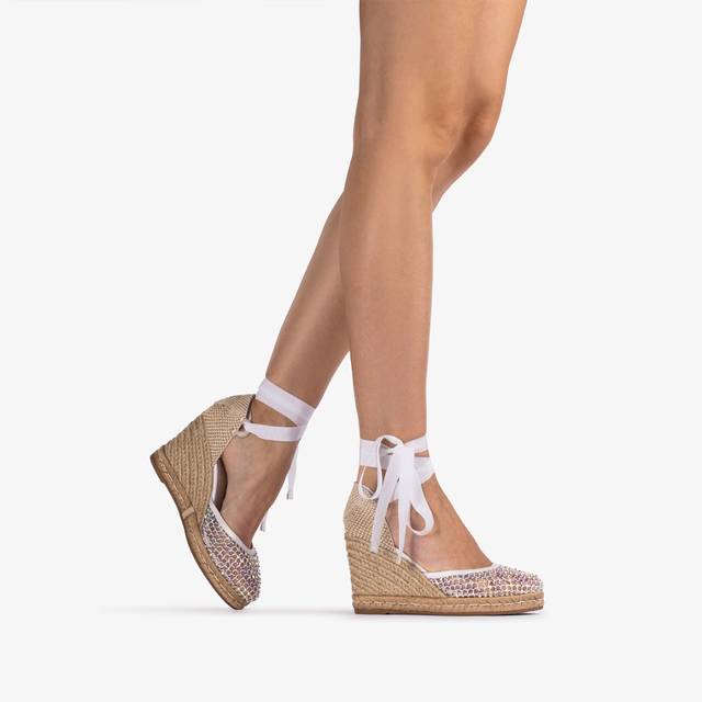 Le Silla Campesina Gioiello Con Zeppa Rete Bianca Carta Con Cristalli