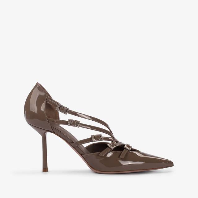 Le Silla Décolleté con listini vernice grigia sesamo