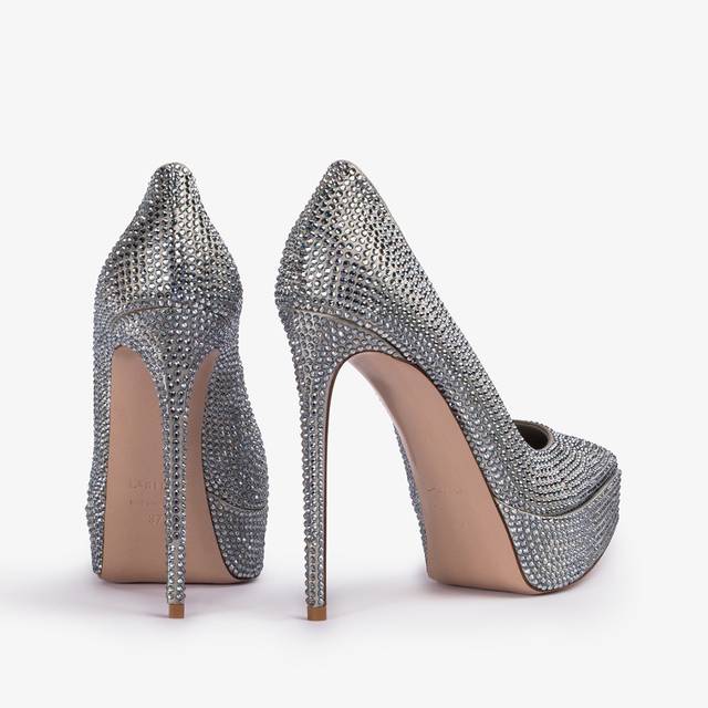 Le Silla Décolleté Con Plateau Raso Argento E Cristalli