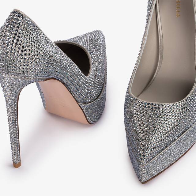 Le Silla Décolleté Con Plateau Raso Argento E Cristalli