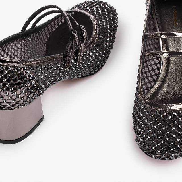 Le Silla Décolleté Mary Jane Gioiello Rete Peltro E Cristalli