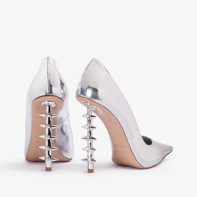 Le Silla Décolleté Metallizzata Argento Con Borchie