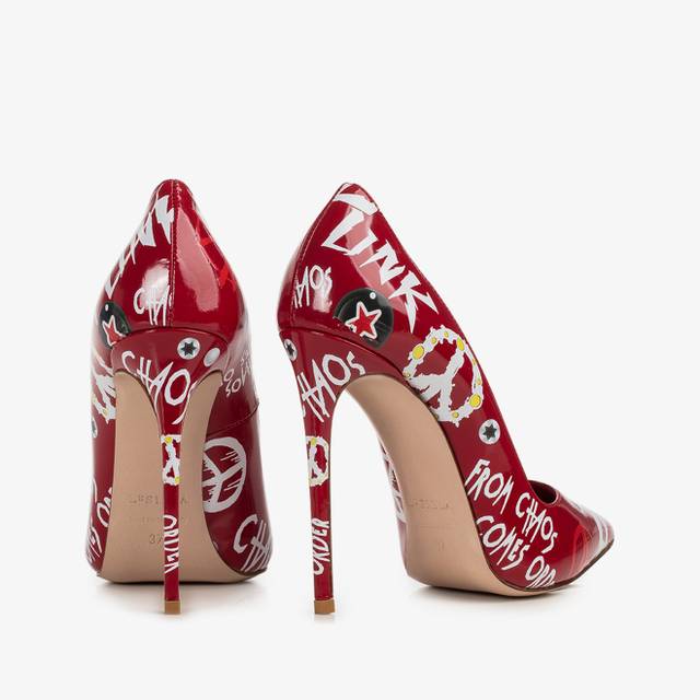 Le Silla Décolleté Vernice Rossa Con Stampe Bianche