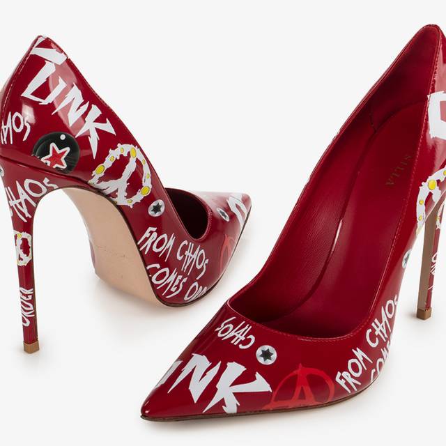 Le Silla Décolleté Vernice Rossa Con Stampe Bianche