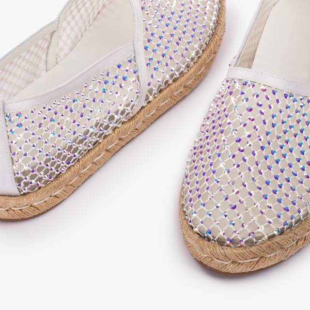 Le Silla Espadrilla Gioiello Rete Bianca Carta Con Cristalli