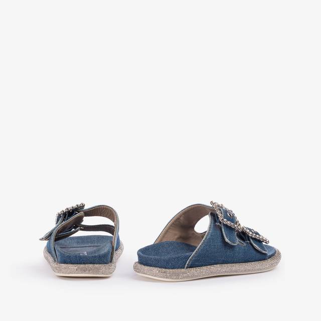 Le Silla Ciabatta Denim Blu Con Cristalli