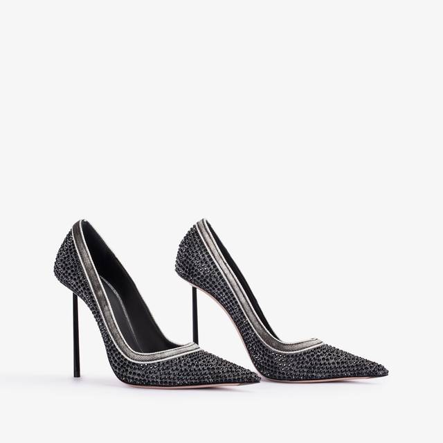 Le Silla Décolleté Gioiello Denim Nera E Cristalli