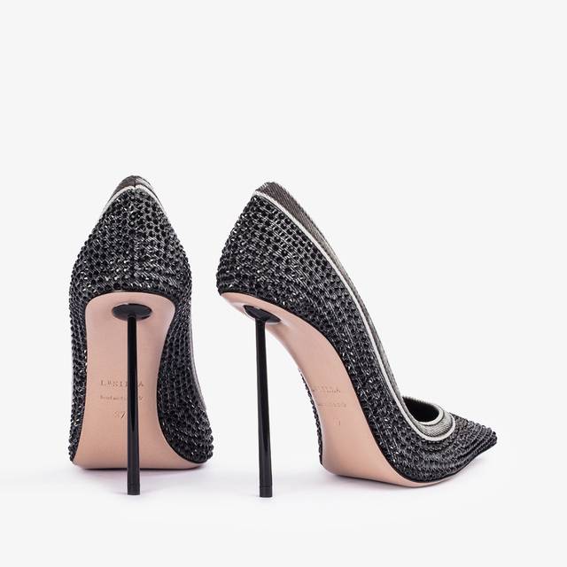 Le Silla Décolleté Gioiello Denim Nera E Cristalli