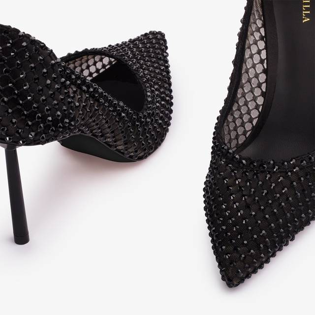 Le Silla Décolleté Gioiello Rete Nera Jet